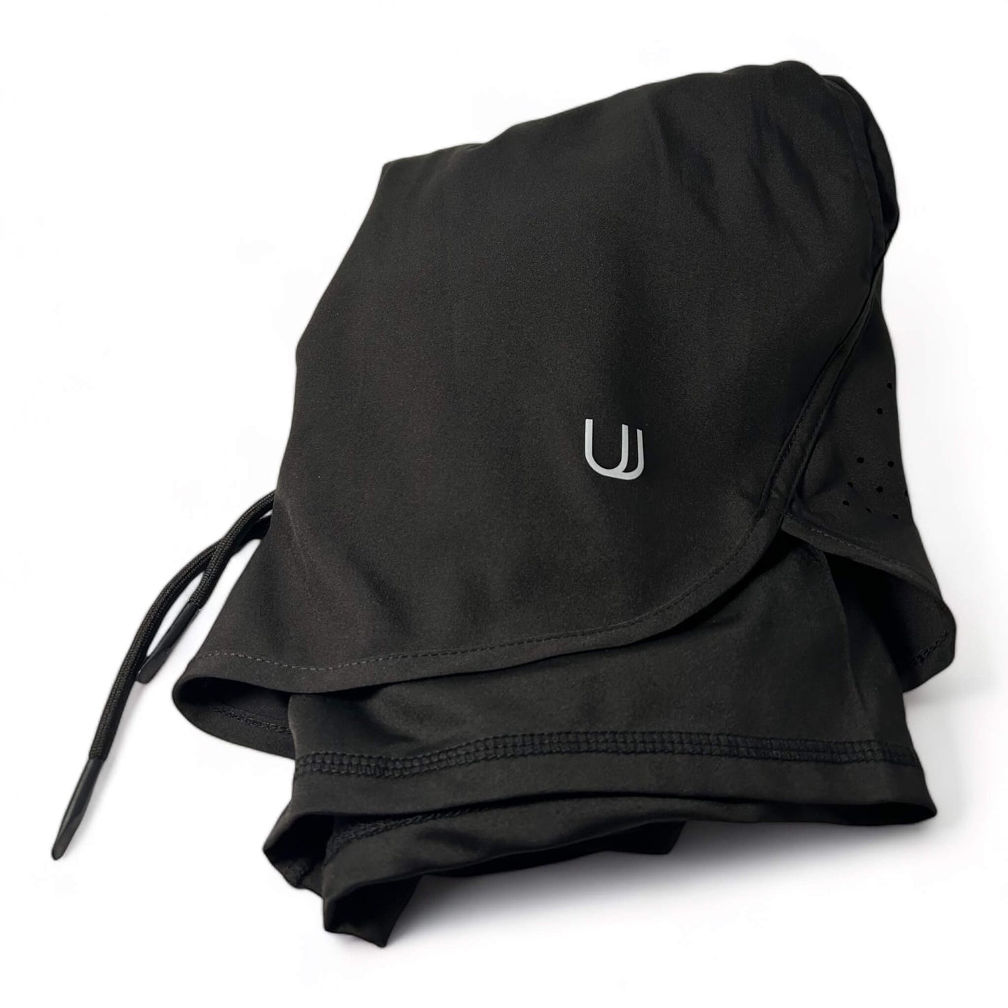View of the black UNYT-US Moment Compression Lined Shorts for football & flag football with hidden pocket.