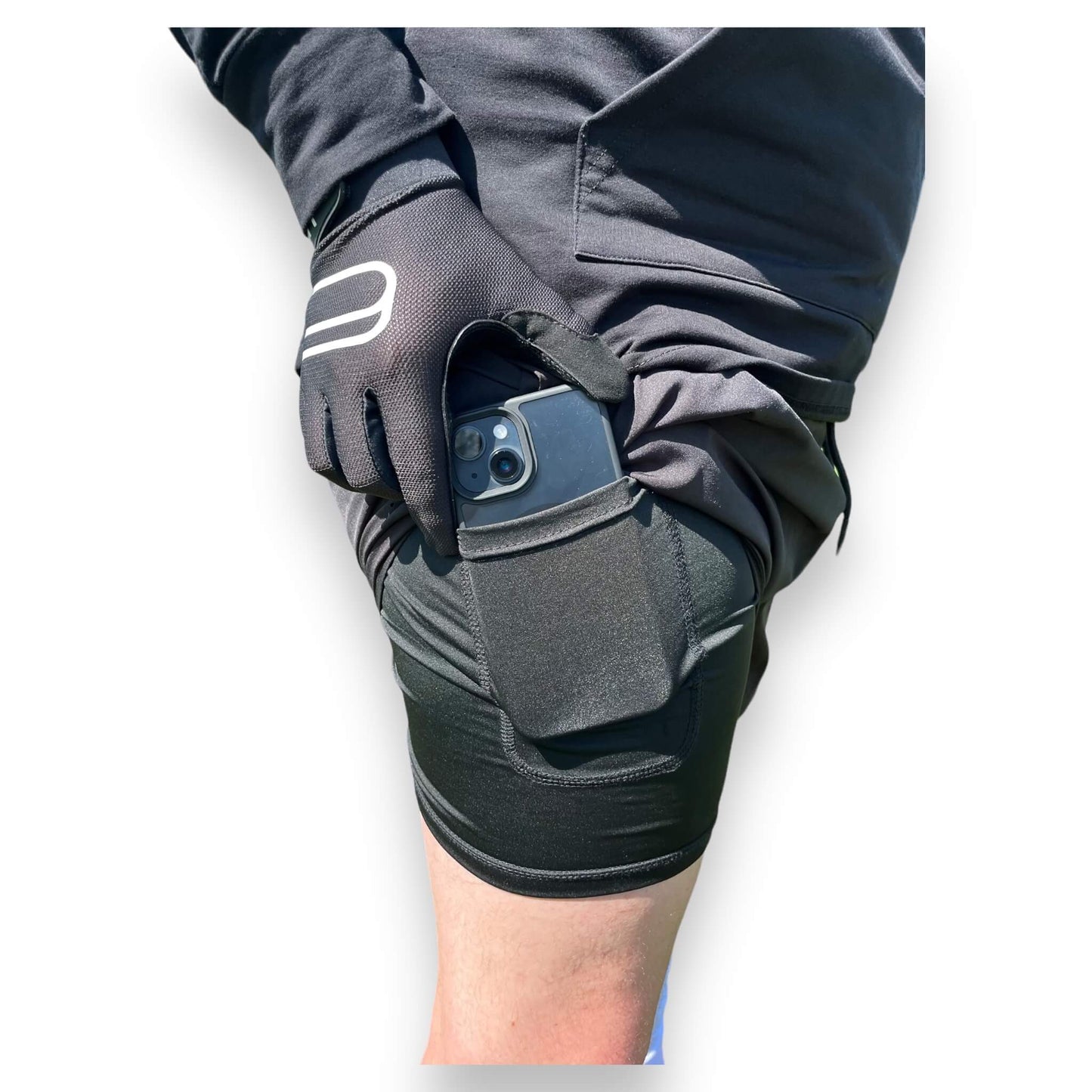 View of the UNYT-US Anytime Compression Lined Shorts Hidden Pocket.