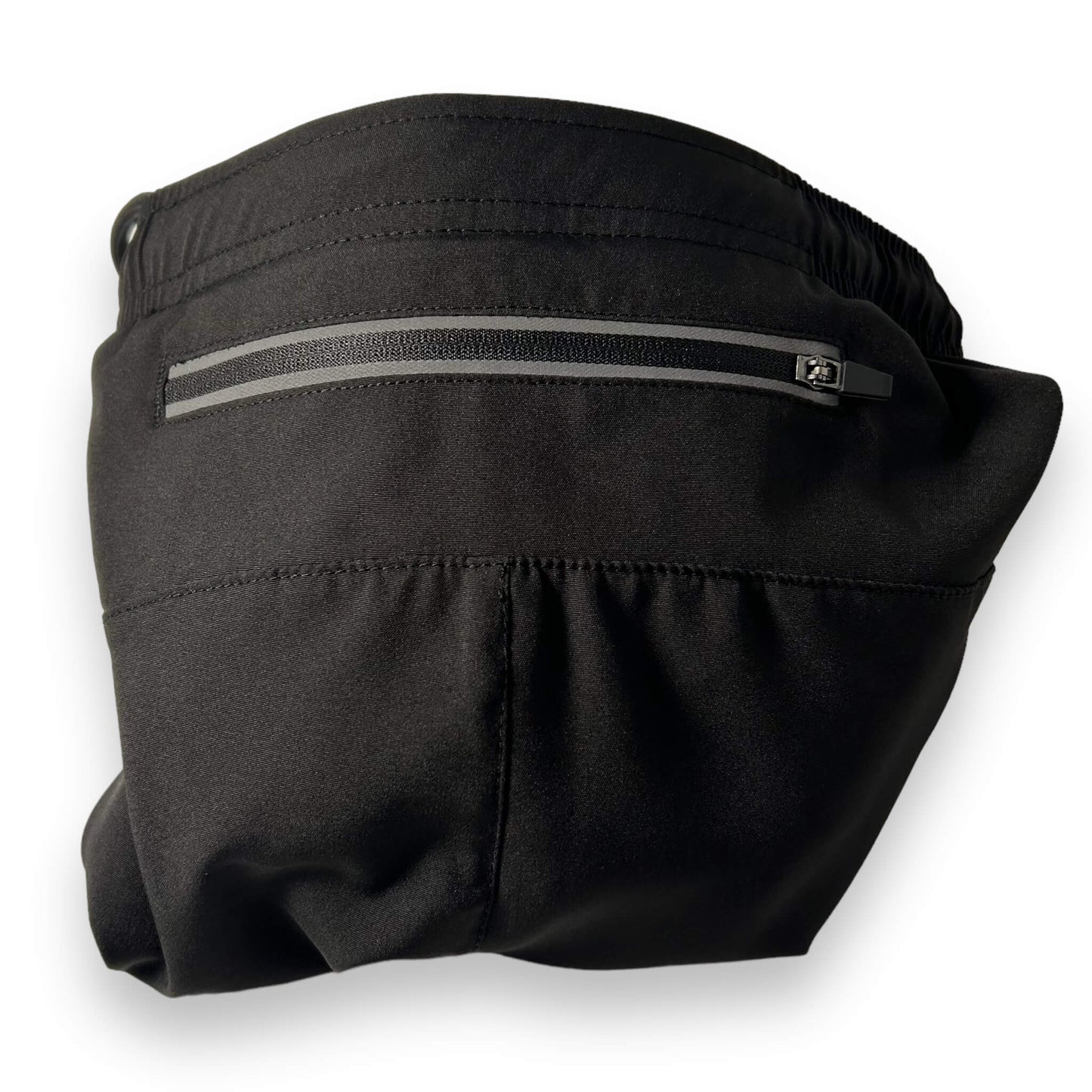 View of the back of the black UNYT-US Moment Compression lined athletic shorts for football and flag football