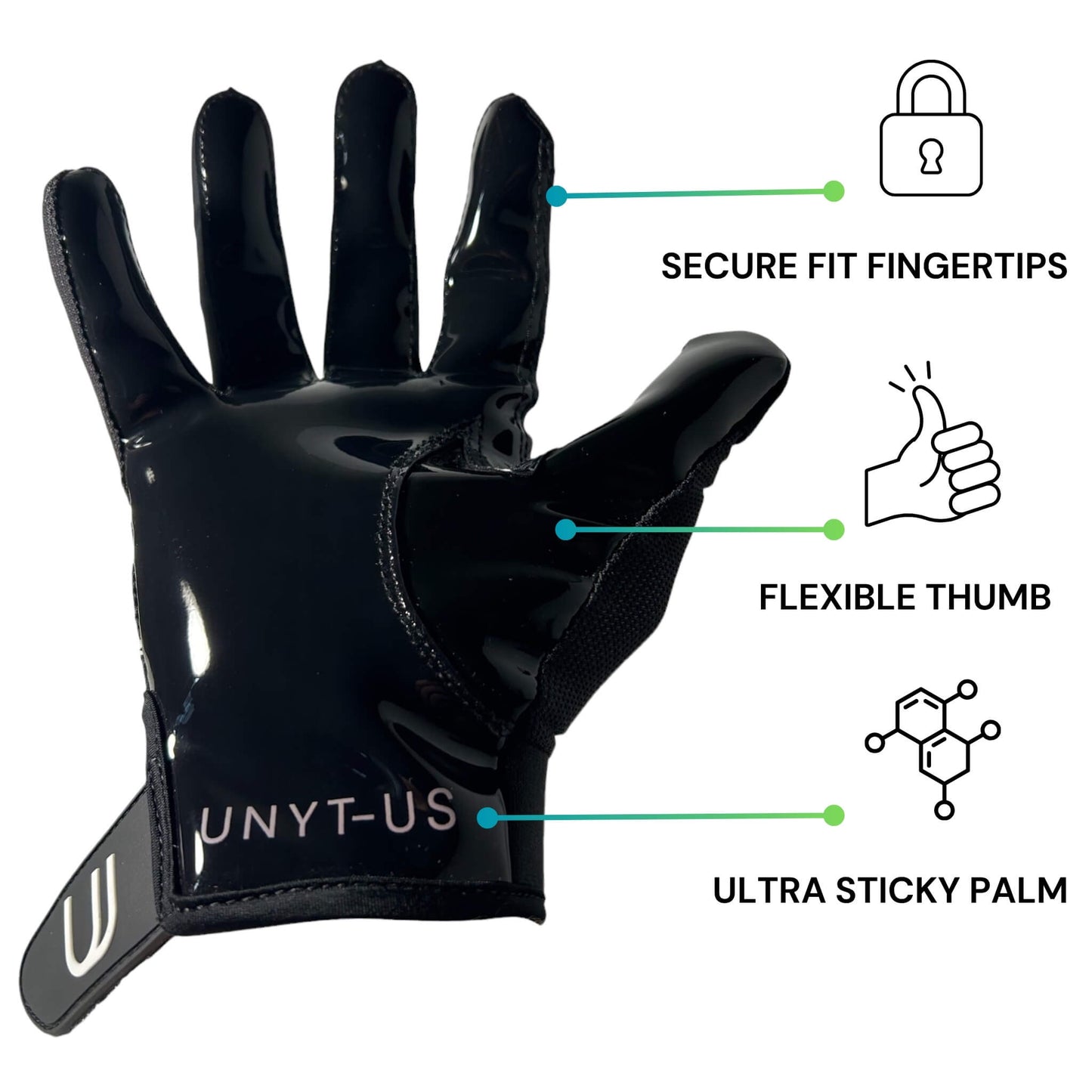 Palm view of the UNYT-US 1.0 Football & Flag Football Receiver Gloves with professional grip.