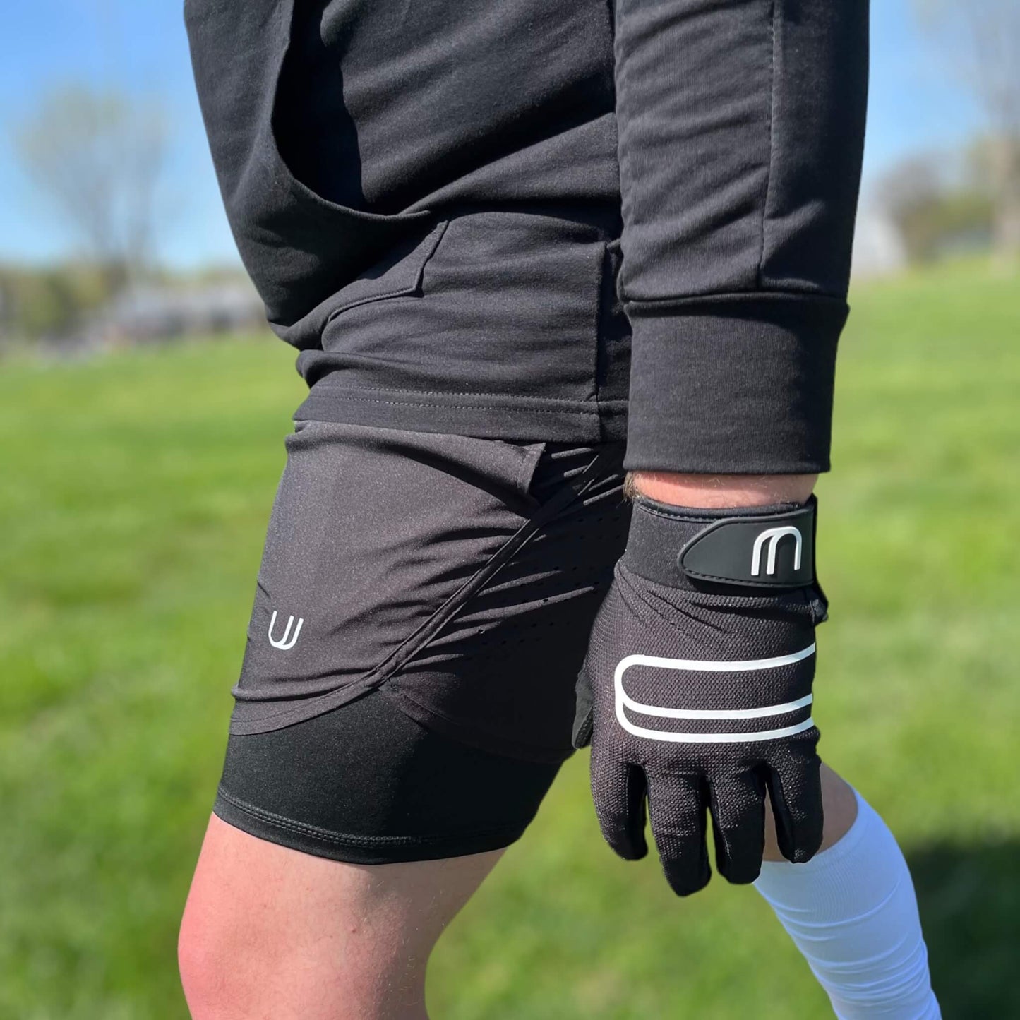 View of Football Wide Receiver wearing the UNYT-US Anytime Compression Lined Shorts